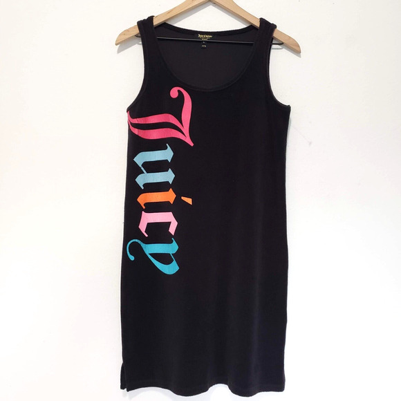 Vtg Juicy Couture SIZE S Black Stretch Knit Terry Cloth Shift Dress Sleeveless - Picture 11 of 13